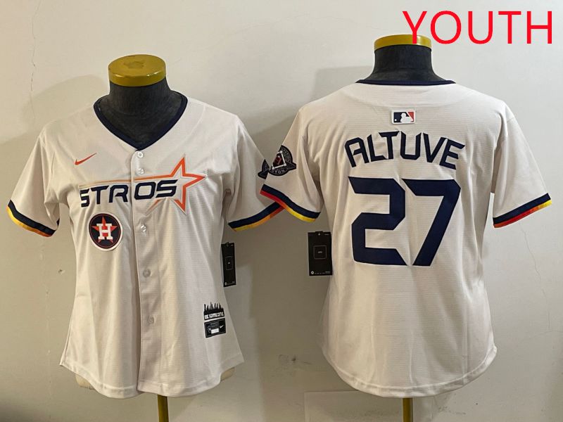 Youth Houston Astros #27 Altuve Cream Three generations Joint Name 2025 Nike MLB Jersey style 17->youth mlb jersey->Youth Jersey